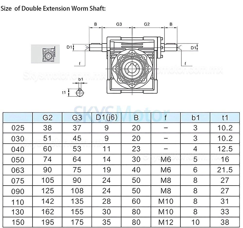Reductor de tornillo sin fin serie NRV-VS63 de 0,3-2,8 kW, relaci&oacute;n 20:1, 118-160 nm con eje de entrada doble